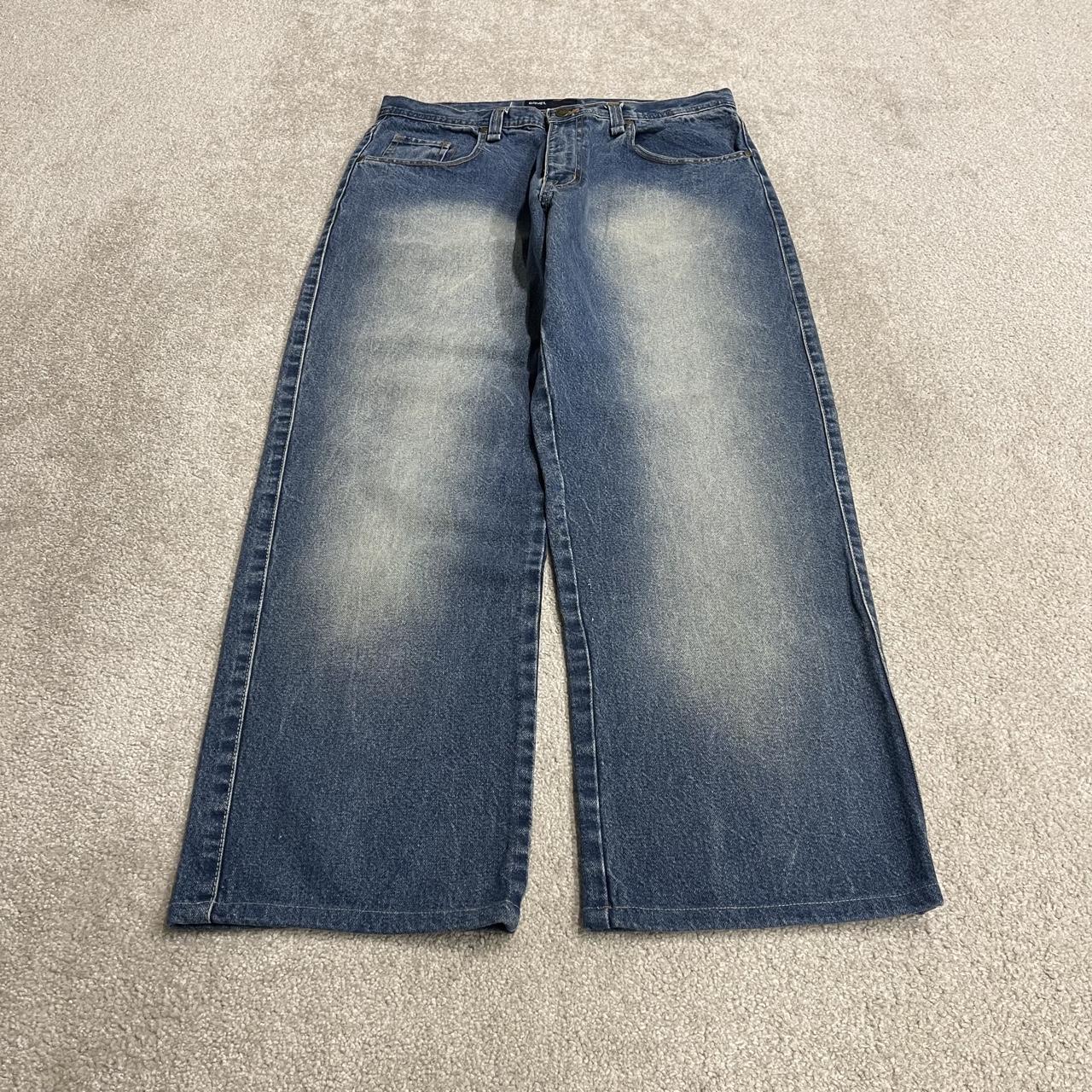 Y2K baggy jeans washed blue denim W36L31 Qruel wide leg surf style pants