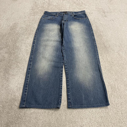 Y2K baggy jeans washed blue denim W36L31 Qruel wide leg surf style pants