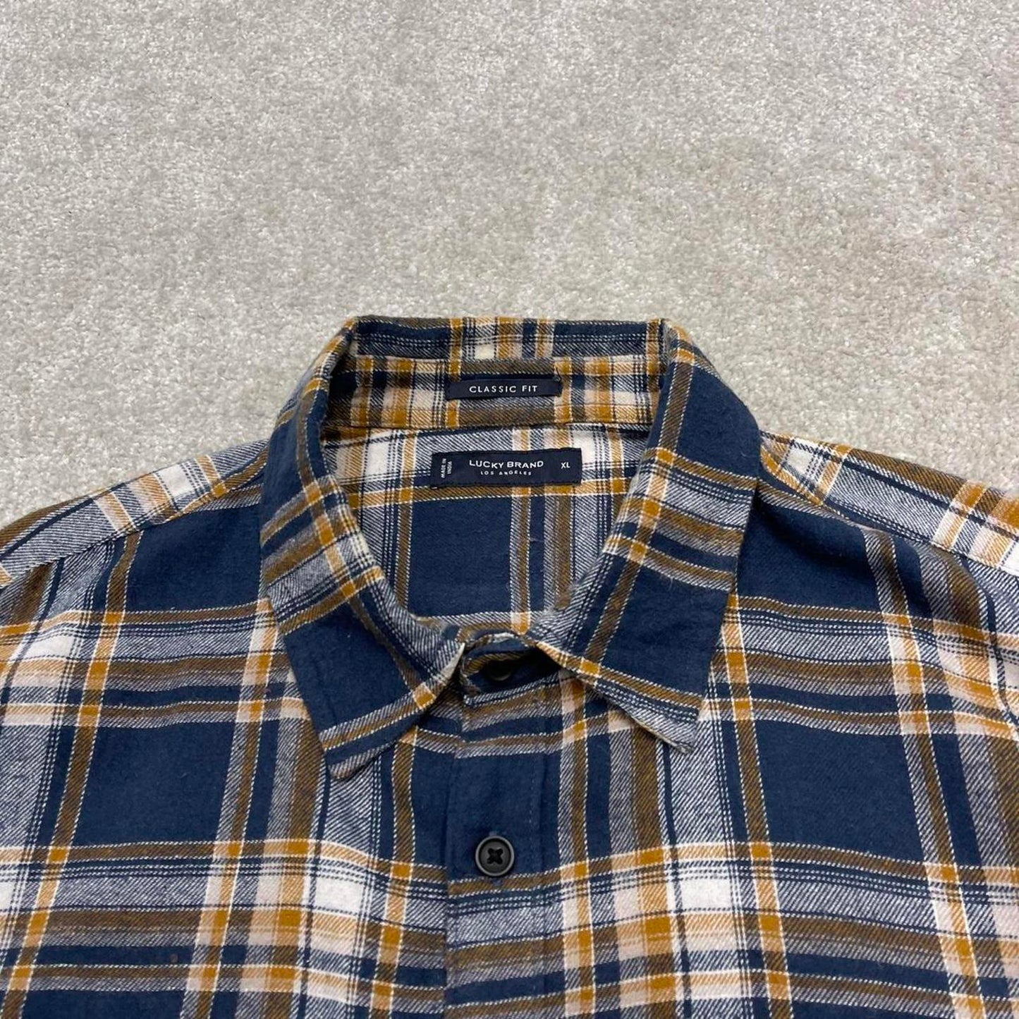 Checkered plaid flannel shirt autumnal XL navy Lucky Brand men's long sleeve button up y2k style
