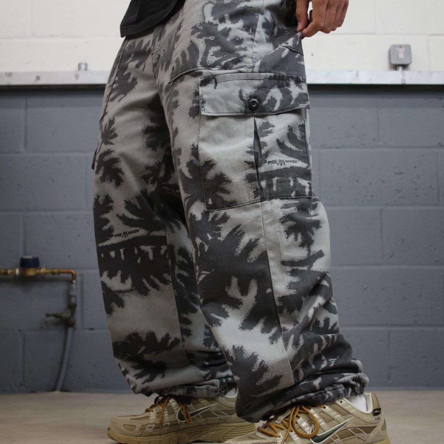 Baggy camo cargo pants grey PSE Mask loose floaty leg camouflage trousers