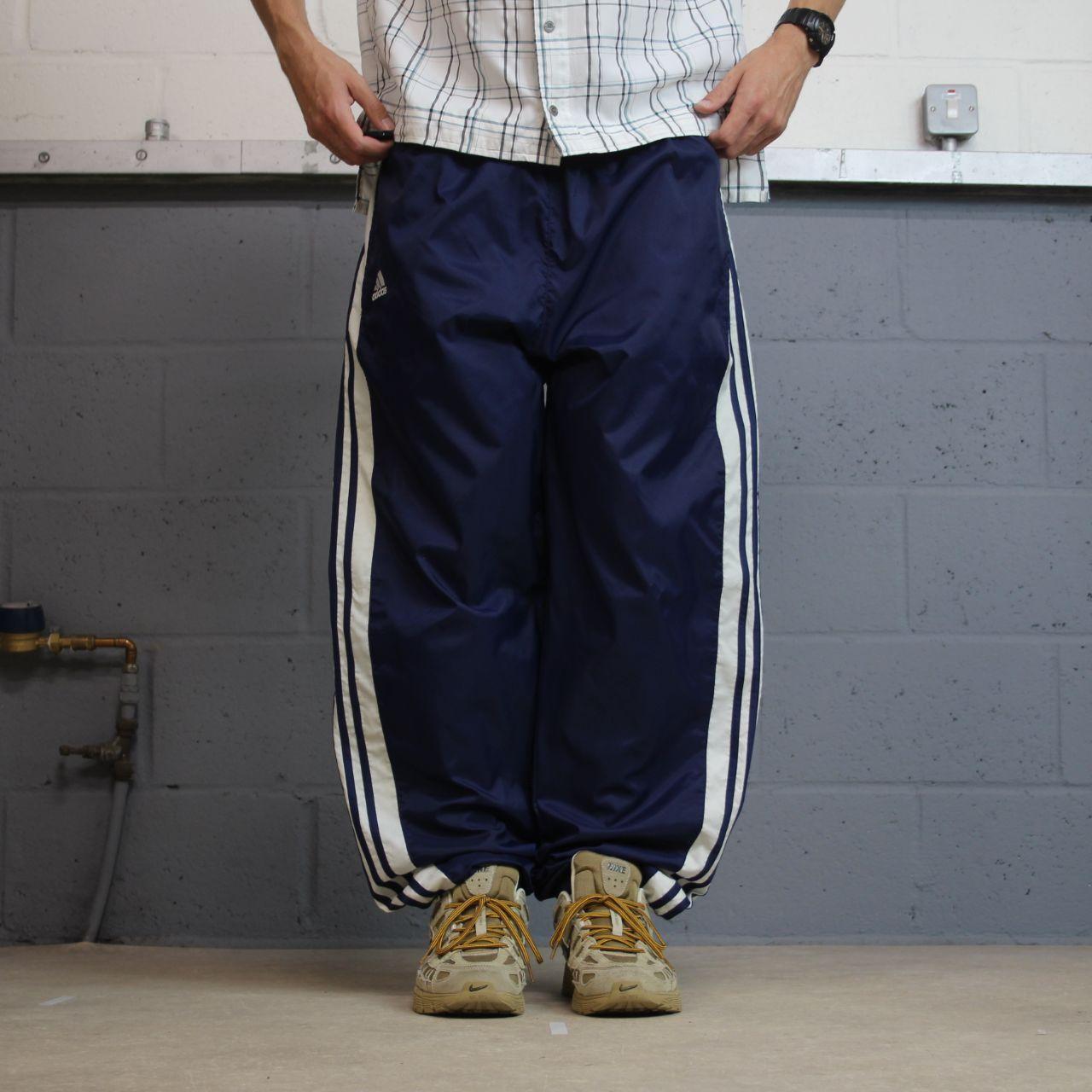 Vintage Y2K baggy Adidas team tracksuit bottoms navy XL Embroidered logo