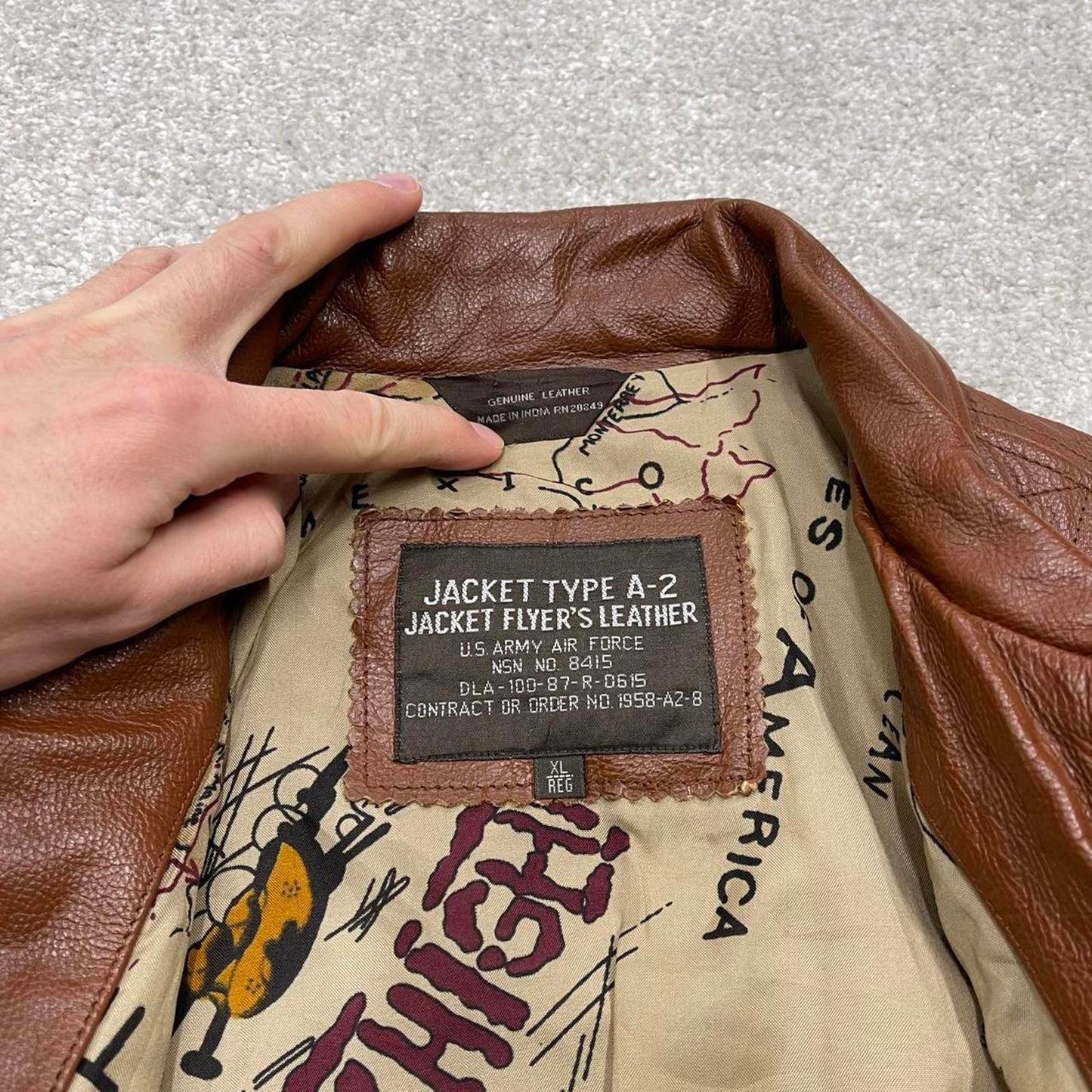 Vintage leather flight aviator jacket brown U.S. Army Air Force boxy genuine leather A-2 flying coat