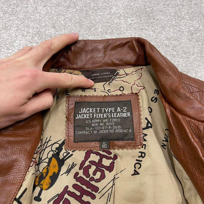Vintage leather flight aviator jacket brown U.S. Army Air Force boxy genuine leather A-2 flying coat