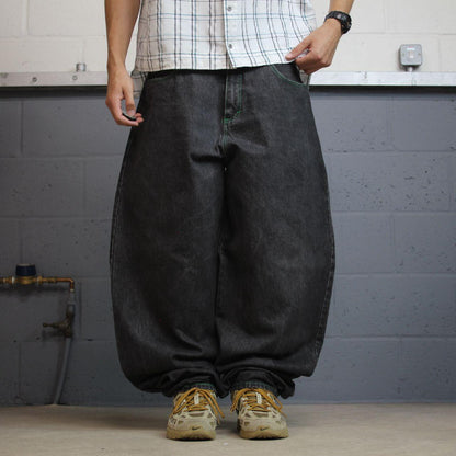 Cross Colours extra baggy jeans W36L34 black tapered barrel fit legs YA DIG vintage Hip Hop pants