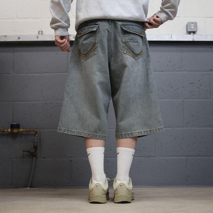 Long Baggy denim shorts y2k blue Brooklyn Xpress skater style brand surf jorts