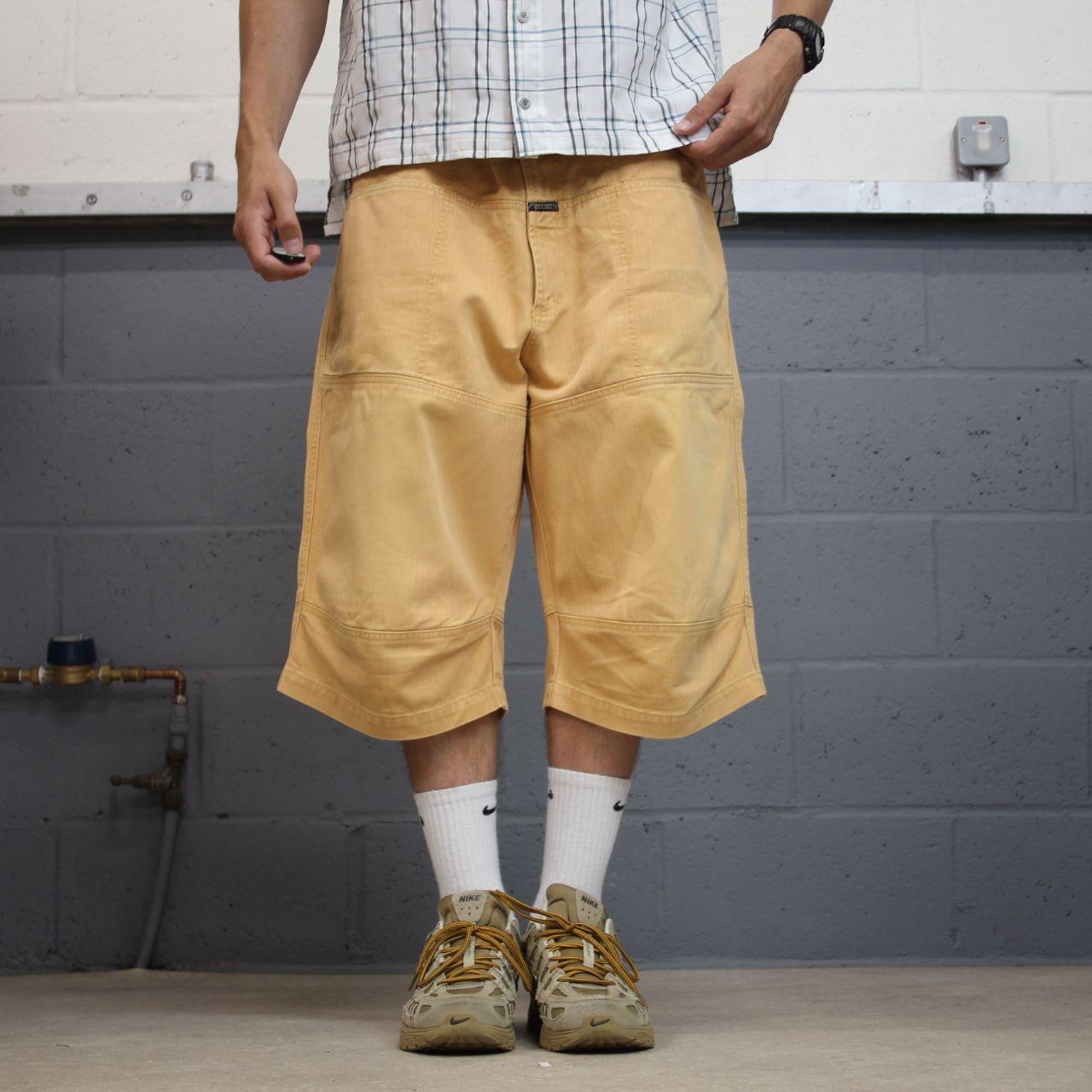 Vintage Girbaud baggy Y2K shorts loose yellow Skater / surf style long leg shorts