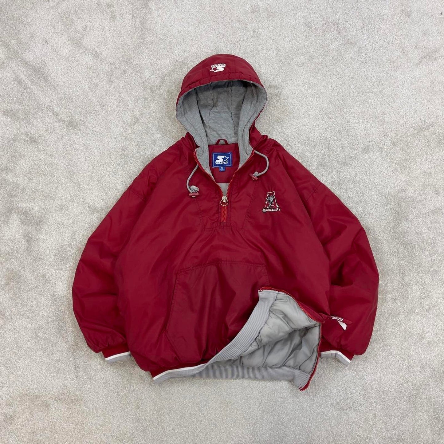 Alabama Crimson Tide Starter jacket XL red pullover hooded half zip nfl windbreaker bomber