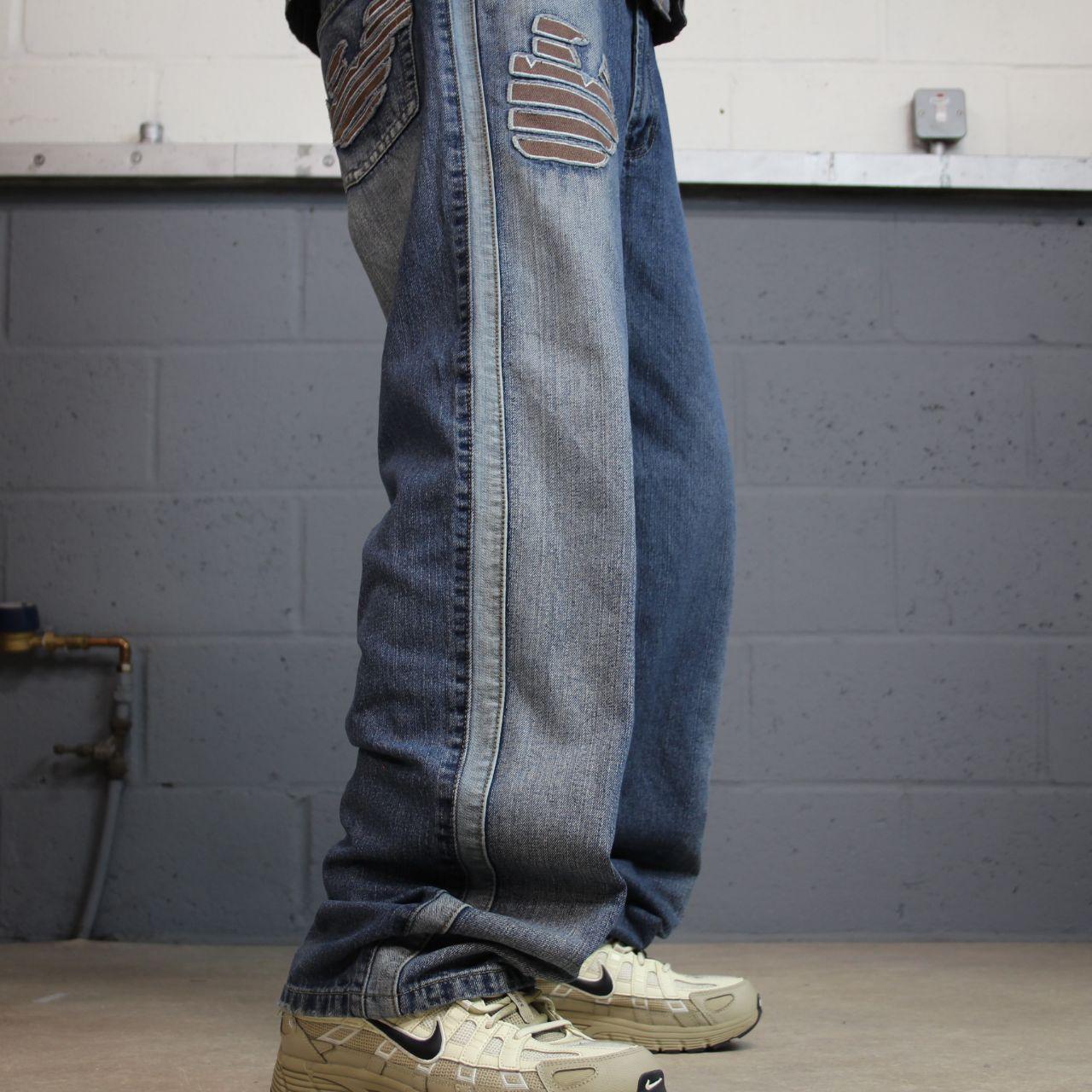 Y2K baggy embroidered jeans blue W36L33 Loose fit skater surf style pants