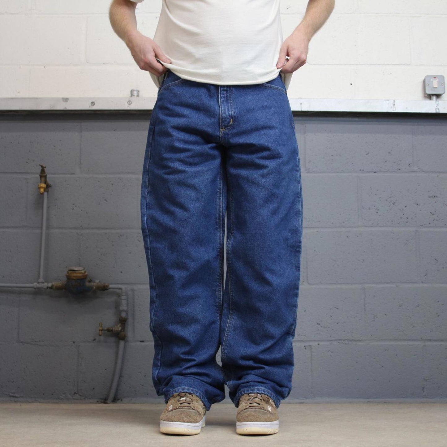Blue Denim Carhartt flannel lined jeans W32L34 baggy 90s style thick denim loose leg