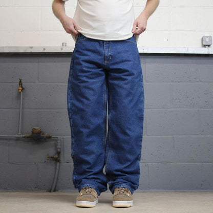 Blue Denim Carhartt flannel lined jeans W32L34 baggy 90s style thick denim loose leg