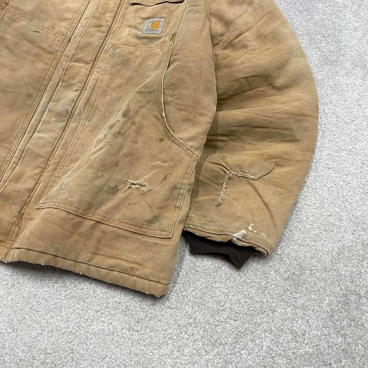 Vintage 90s Carhartt jacket winter XL tan brown canvas padded arctic chore coat workwear