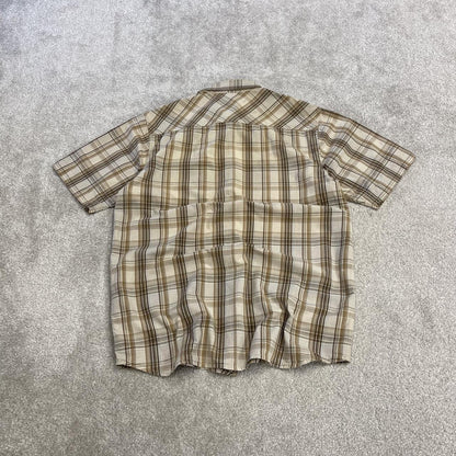 North Face checkered short sleeve shirt brown TNF festival style surf check shirt