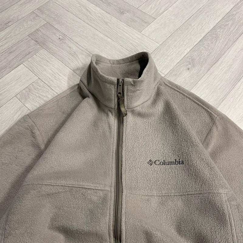 Y2K Columbia technical fleece men’s beige full zip up autumn adjustable waist