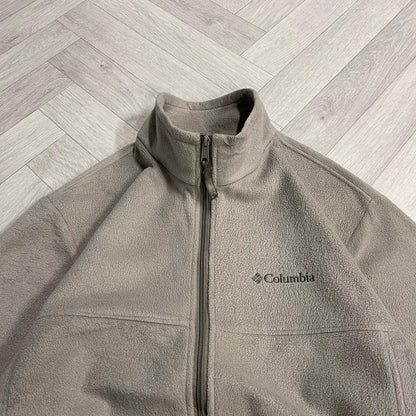 Y2K Columbia technical fleece men’s beige full zip up autumn adjustable waist