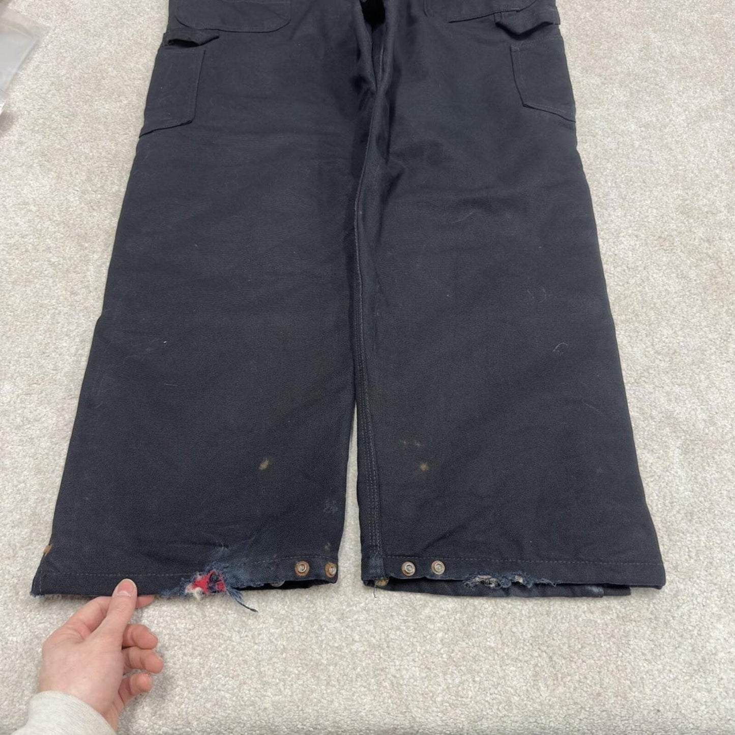 Vintage baggy Carhartt dungarees wide leg black Canvas quilt lined bib & brace overalls
