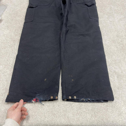 Vintage baggy Carhartt dungarees wide leg black Canvas quilt lined bib & brace overalls