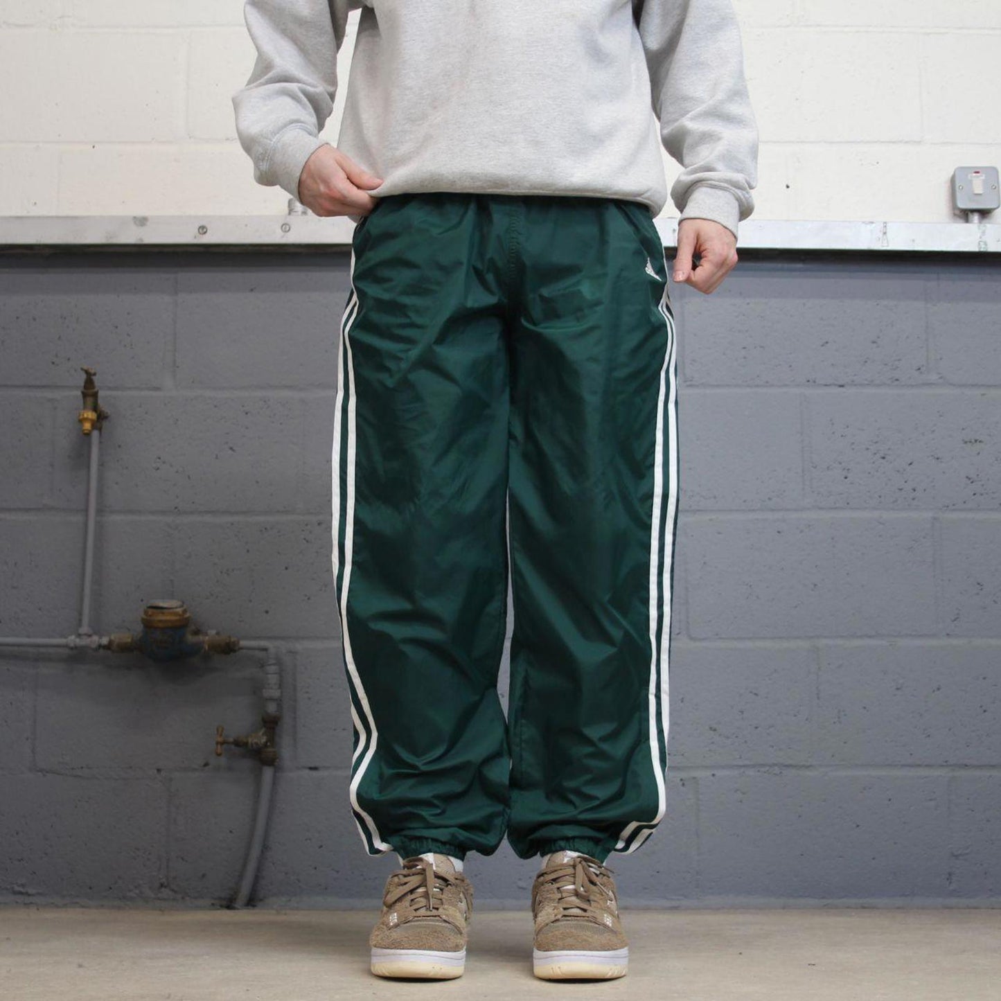 Green Adidas Team trackies M y2k style sportswear track pants embroidered logo side stripe design
