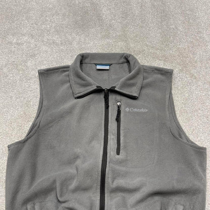 00s Columbia technical fleece gilet M men's grey full zip up y2k style autumn adjustable waist