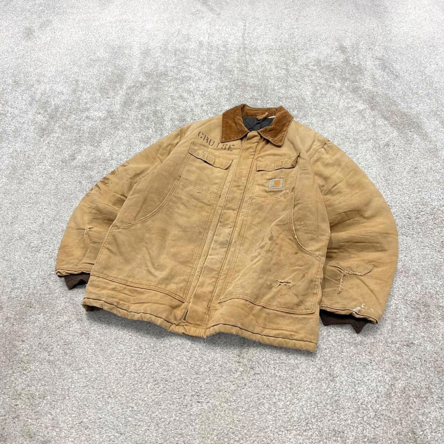 Vintage 90s Carhartt jacket winter XL tan brown canvas padded arctic chore coat workwear