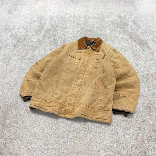 Vintage 90s Carhartt jacket winter XL tan brown canvas padded arctic chore coat workwear