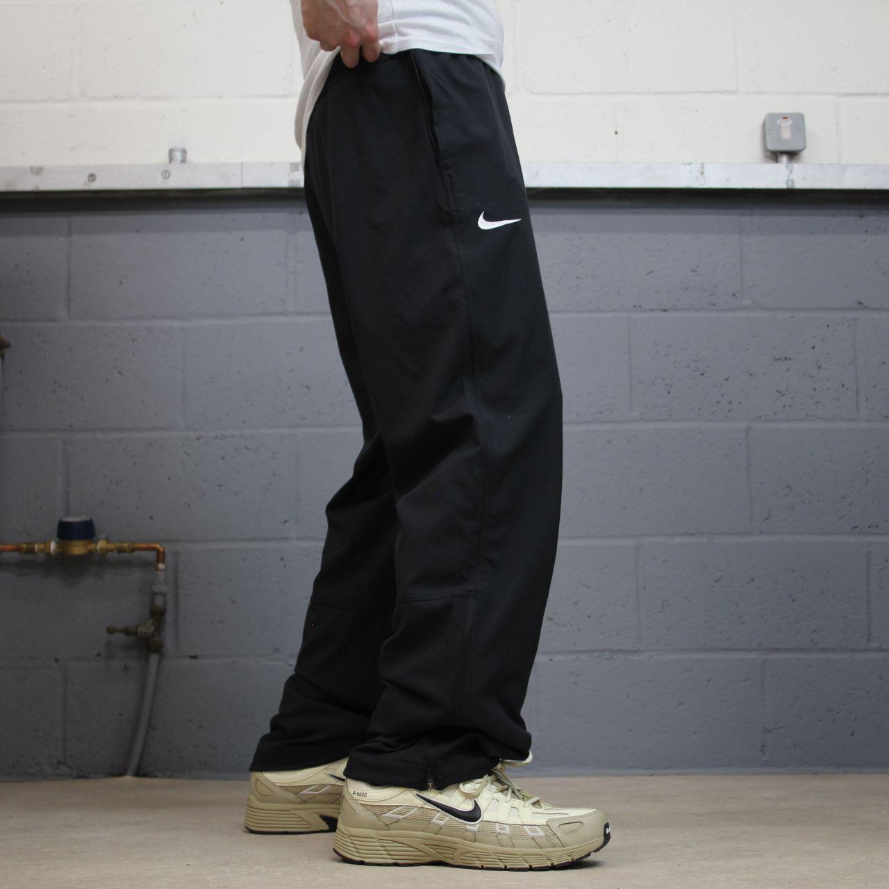 Y2K Nike tracksuit bottoms black Loose floaty mesh lined swoosh logo track pants