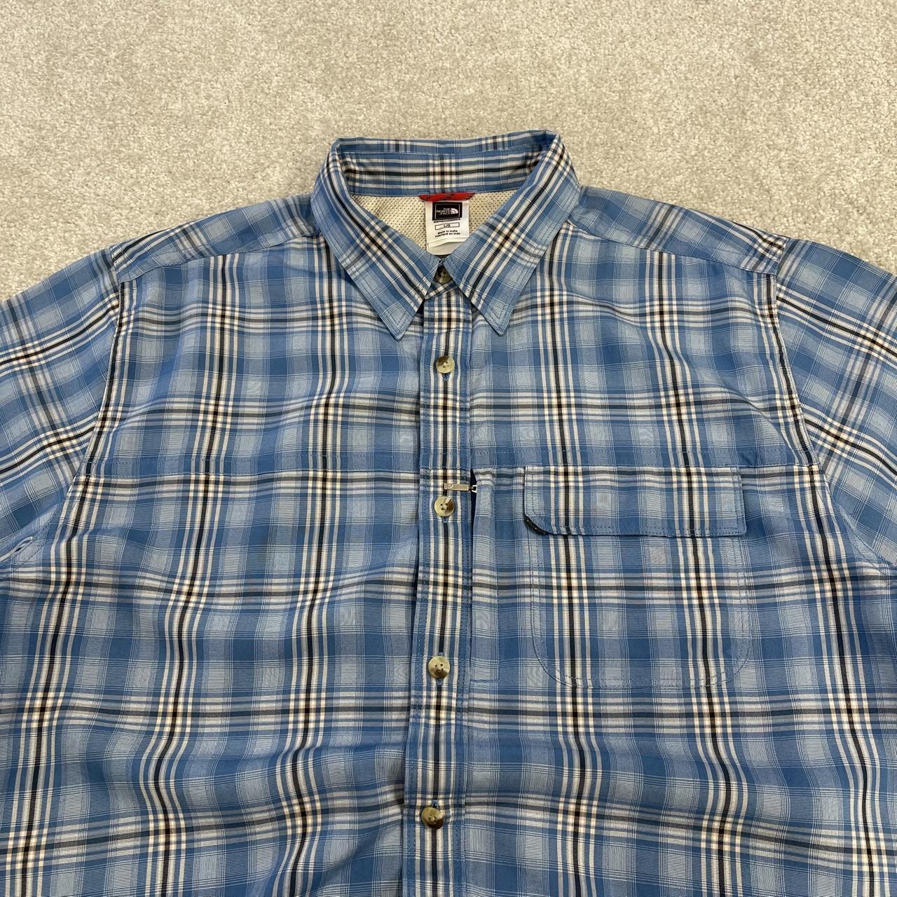North Face checkered short sleeve shirt blue TNF festival surf style check shirt button down summer