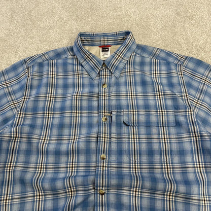 North Face checkered short sleeve shirt blue TNF festival surf style check shirt button down summer