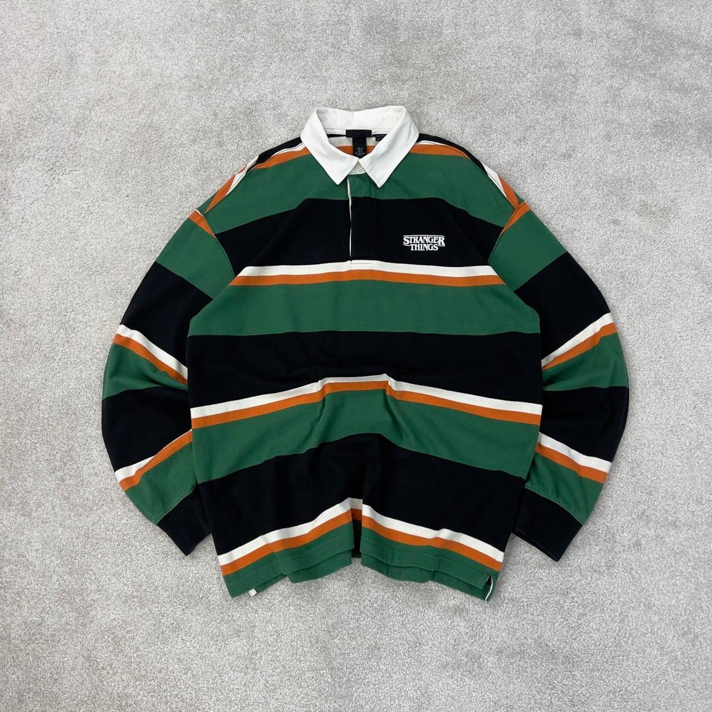Green H&M Vintage-Inspired Rugby Shirt M Classic long sleeve rugby-style polo bold colour blocking