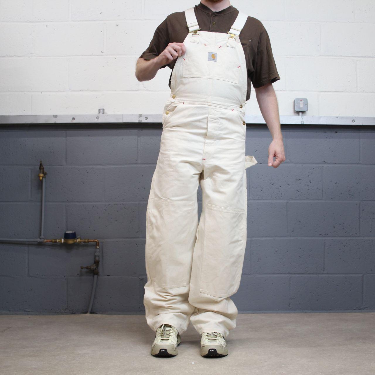 Vintage Carhartt dungarees white painter overalls Bib & brace utility workwear farmer