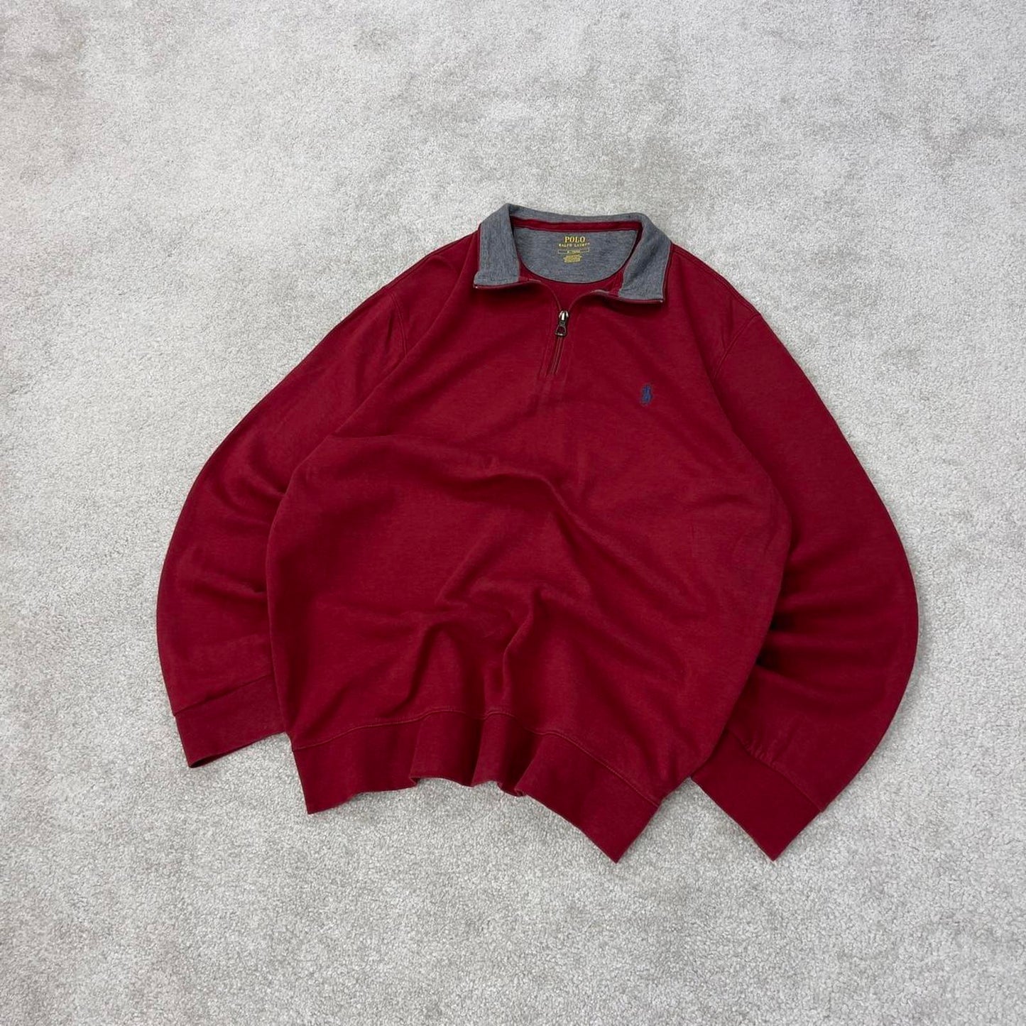 Red Ralph Lauren 1/4 Zip jumper M quarter zip up pull over embroidered preppy style casual Polo wear