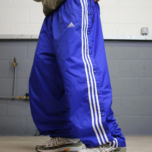 Vintage Y2K baggy Adidas tracksuit bottoms blue Wide-leg embroidered lined leg popper track pants