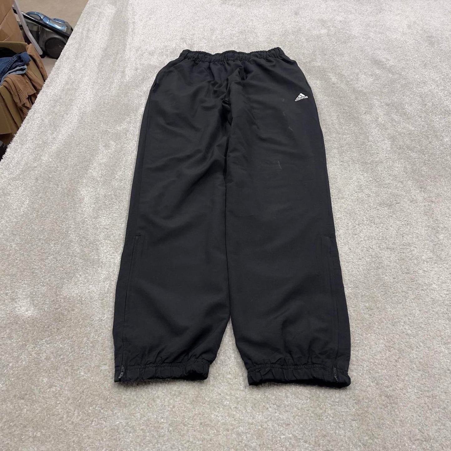 Y2k Adidas tracksuit bottoms black Small mens loose 00s joggers embroidered trackies sporty style