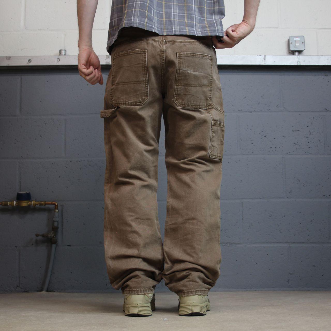 Brown Y2K denim carpenter jeans W34L32 Schmidt Workwear straight leg canvas skater pants
