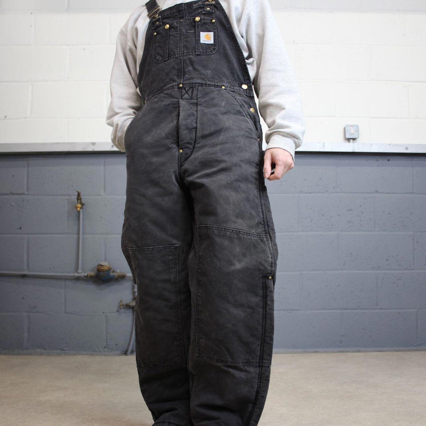 Black Carhartt dungarees W34L30 mens quilt lined canvas overalls utility worker