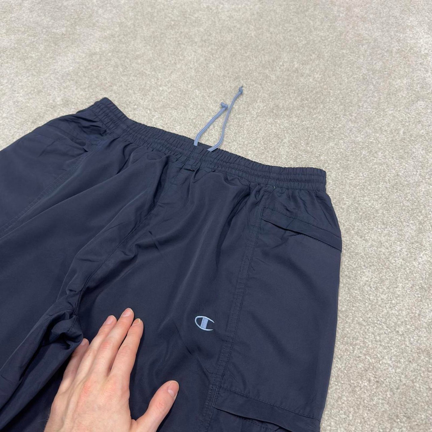 Vintage y2k baggy Champion tracksuit bottoms navy Loose unlined embroidered track pants