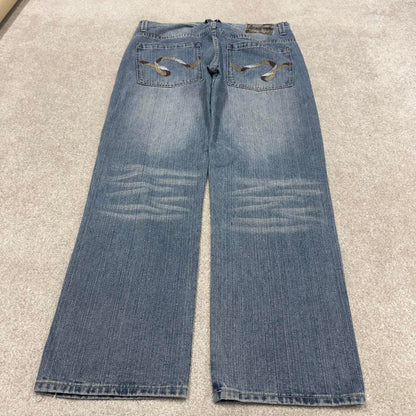 Y2K embroidered skater jeans 5ive Jungle W38L32 90s hip hop style jeans big stitch design