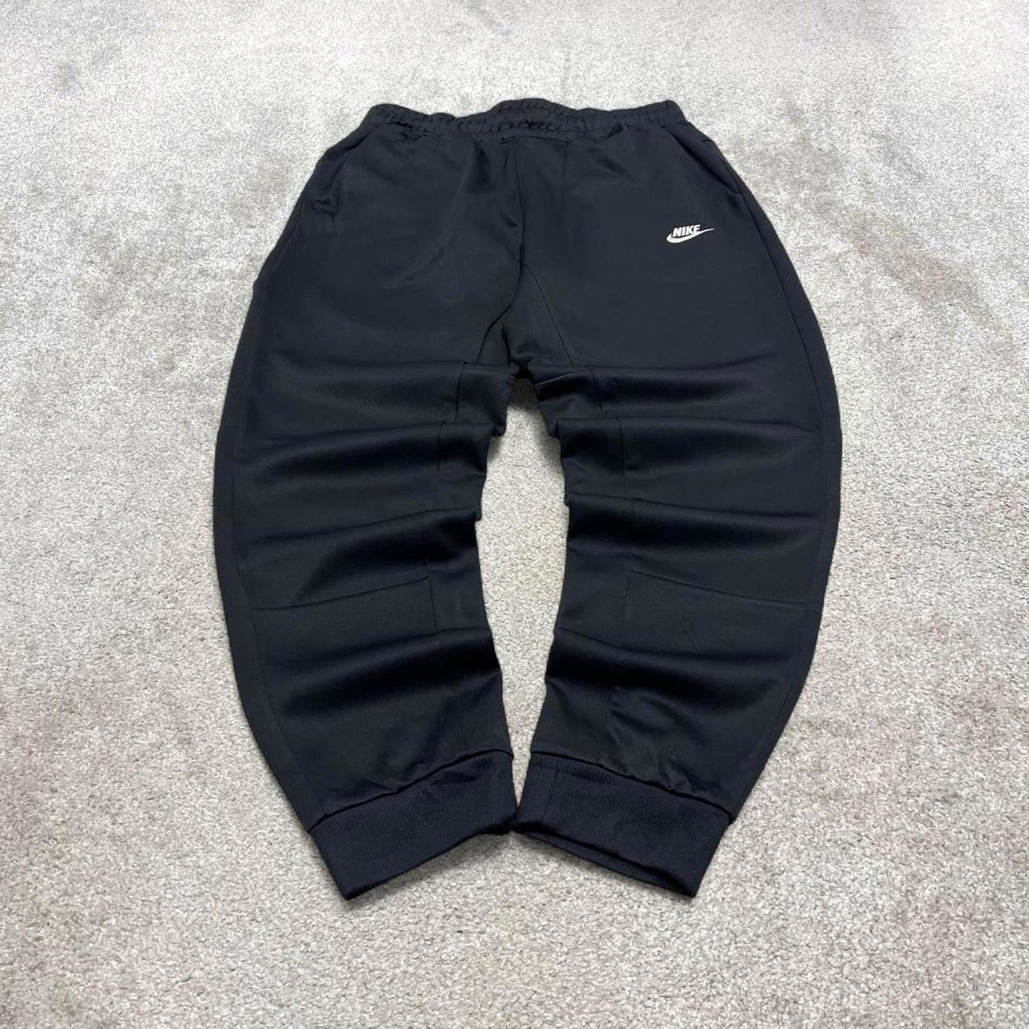 Black Nike tracksuit bottoms Medium y2k style sportswear track pants cuffed embroidered