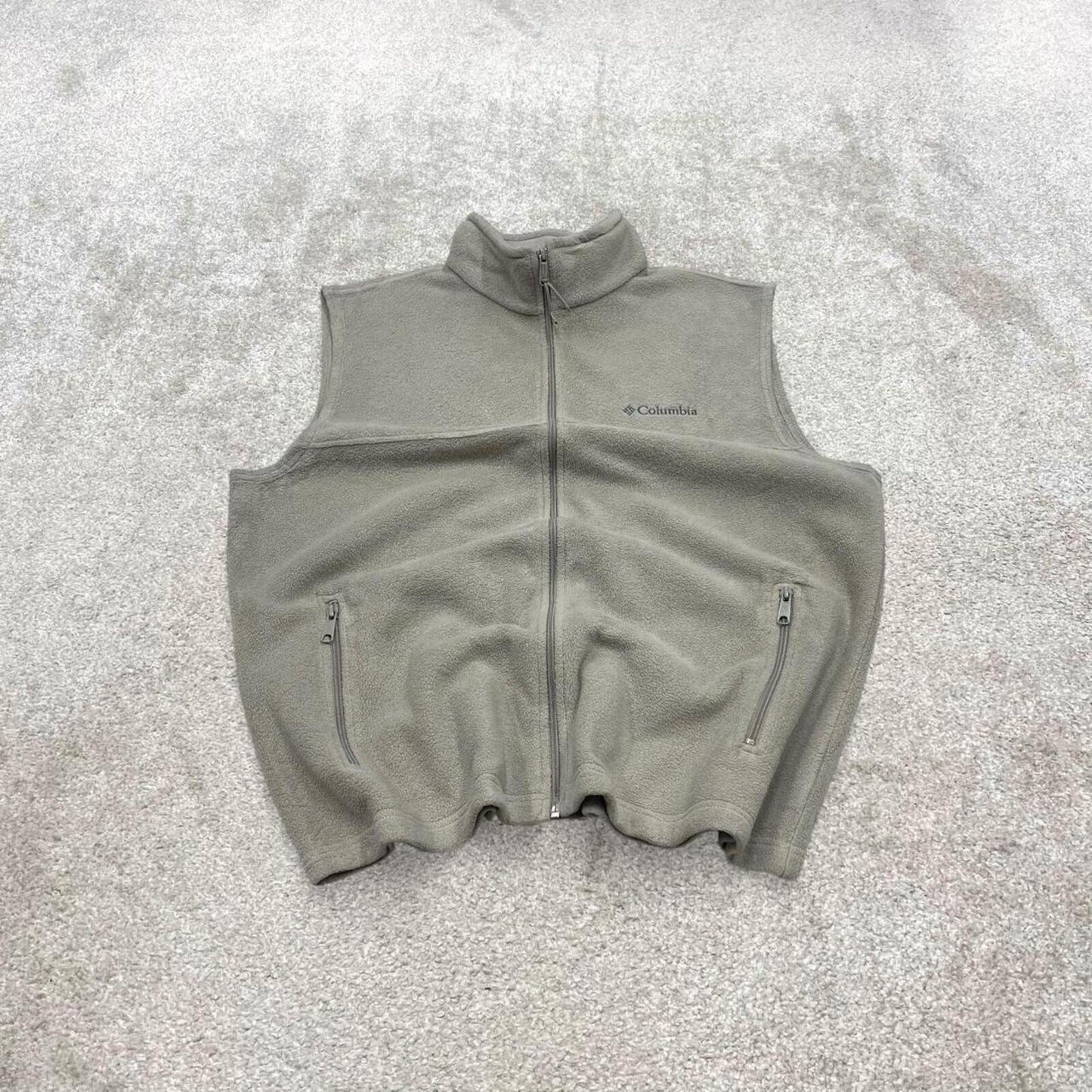 Y2K Columbia technical fleece gilet boxy fit cream large Embroidered logo full zip up summer