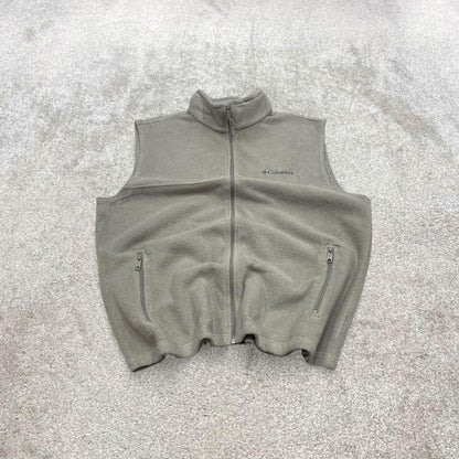 Y2K Columbia technical fleece gilet boxy fit cream large Embroidered logo full zip up summer