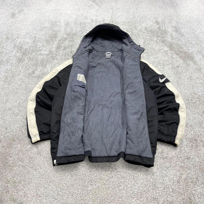 Vintage Nike technical windbreaker jacket Large men's black y2k hooded full zip up coat technical