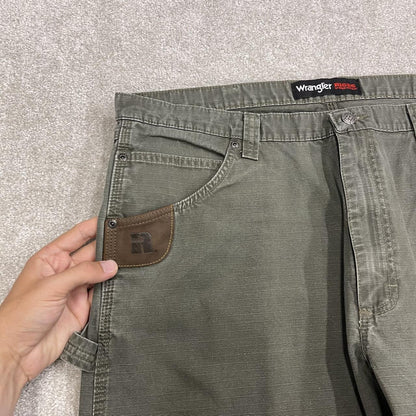 Wrangler carpenter jeans y2k washed green Wide leg canvas Riggs skater work utility pants