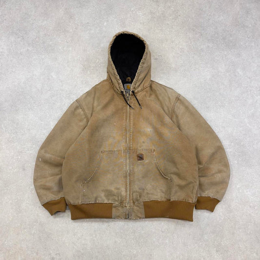 Vintage Carhartt hooded active jacket XL hamilton brown thick canvas bomber