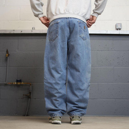 Baggy Y2K vintage Carhartt jeans blue Loose fleece lined denim skate style work pants
