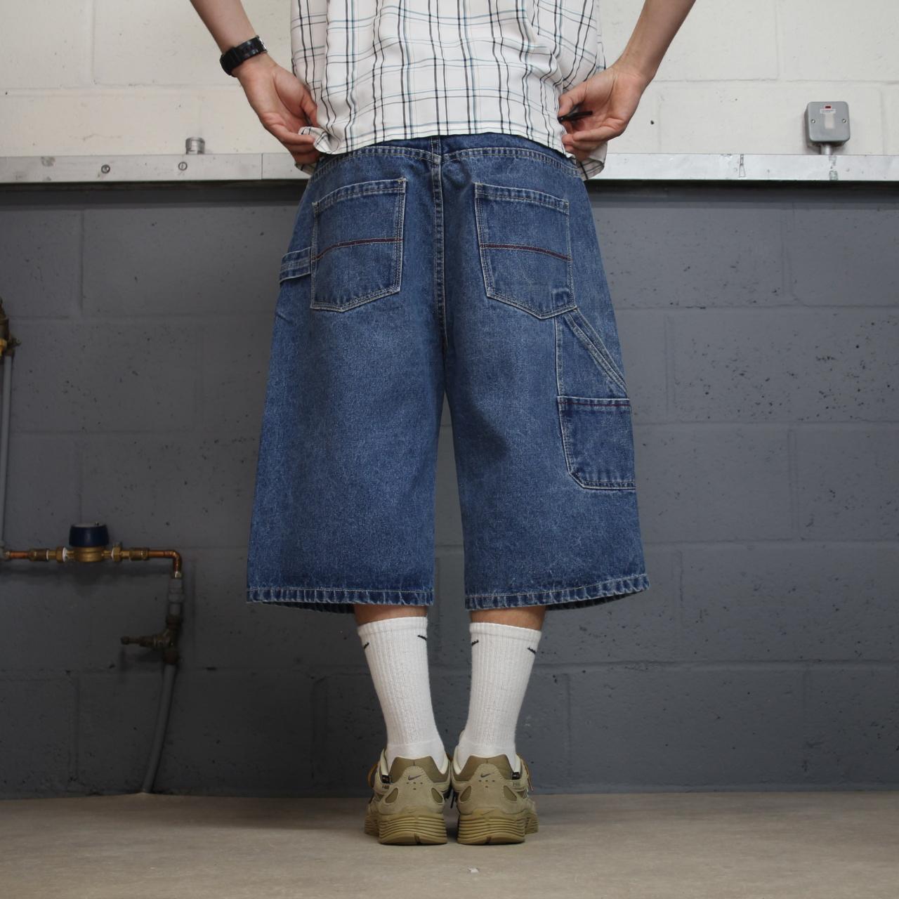Long baggy denim shorts Y2K carpenter blue GZE loose skater style cargo shorts