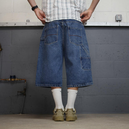 Long baggy denim shorts Y2K carpenter blue GZE loose skater style cargo shorts