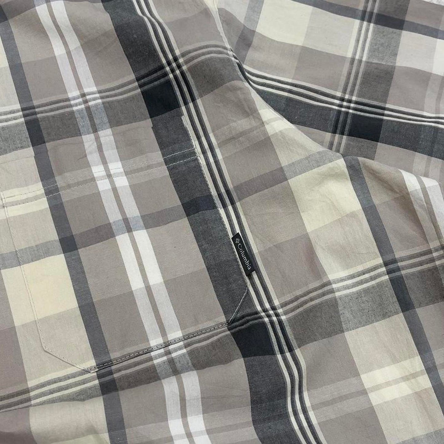 Beige checkered Columbia technical shirt XL men's short sleeve button up autumn y2k style