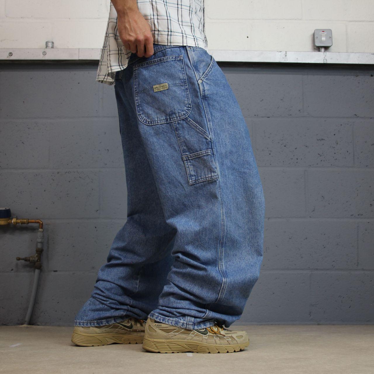 Wrangler wide leg baggy cargo jeans y2k blue denim Loose fit skater 2000s style cargo pants