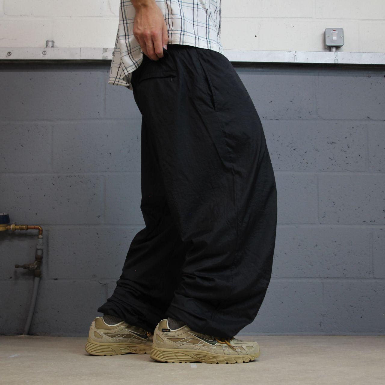 Vintage Nike baggy tracksuit bottoms black wide leg XL Loose lined casual swoosh logo track pants#