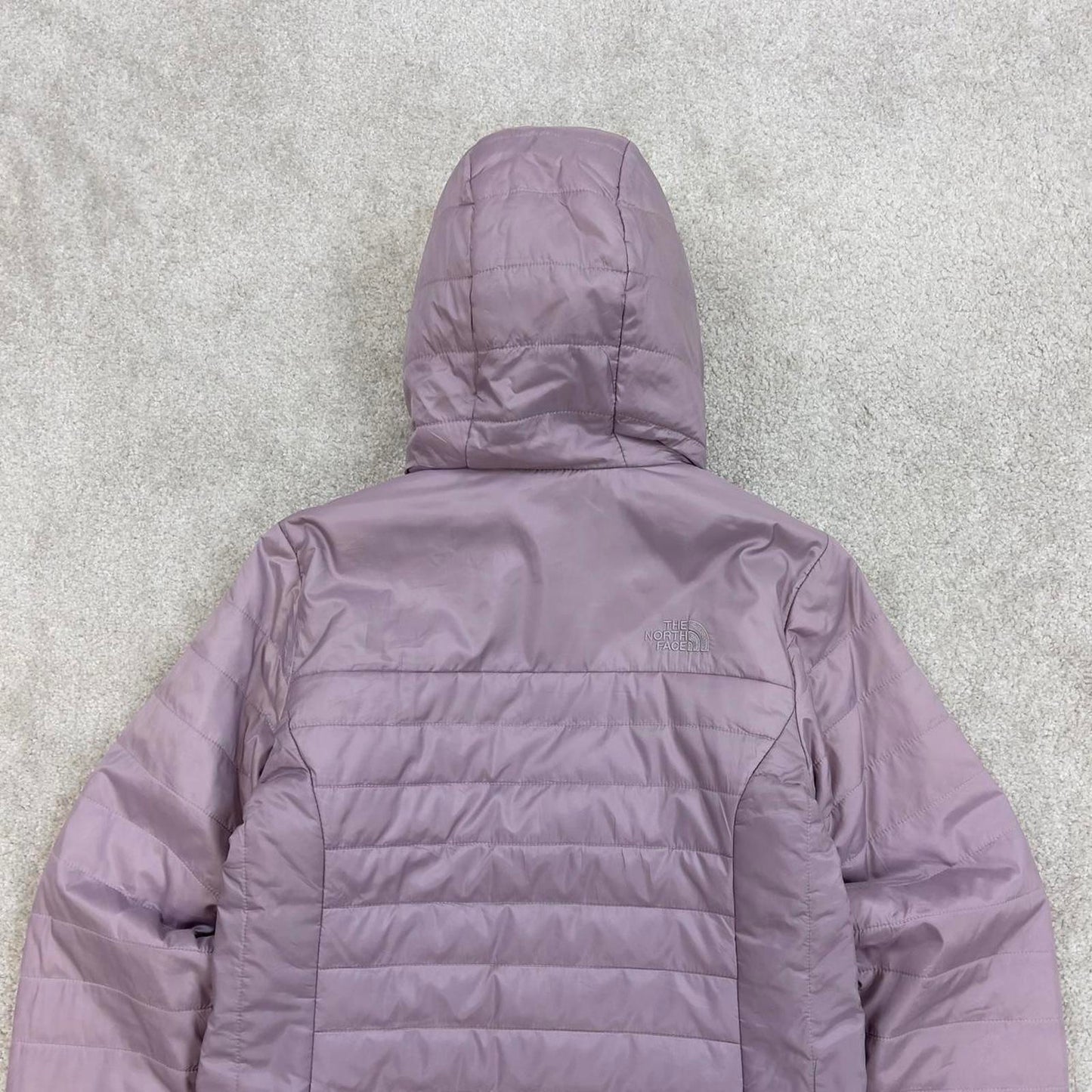 Lilac North Face quilted jacket Girls large TNF sherpa lined hooded coat y2k style zip pockets