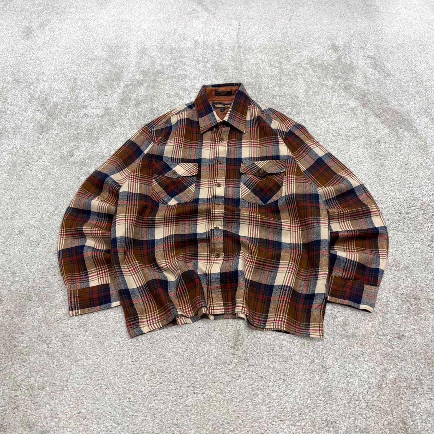 Checkered plaid flannel shirt autumnal L brown men's long sleeve thick button up y2k style